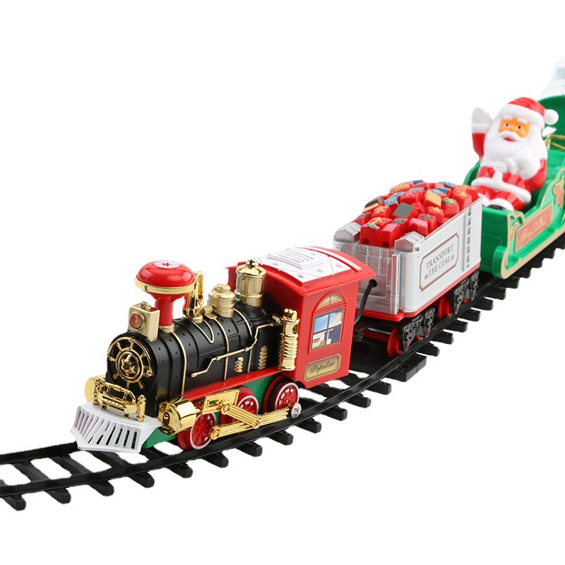 Toy Train Track Set - Set Kereta Natal Elektrik dengan Lampu