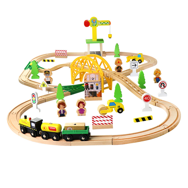 Toy Train Track Set - Set Konstruksi Rel Kereta Kayu Ring